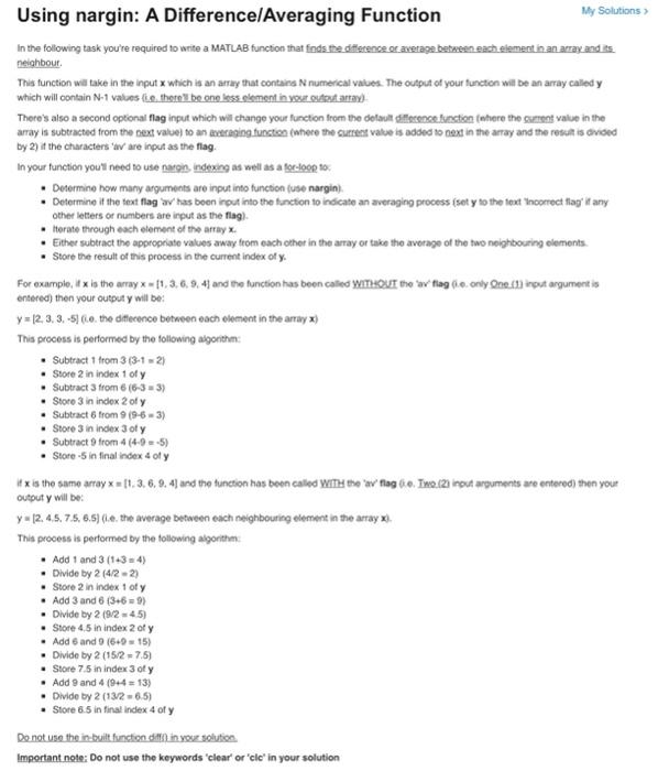 Solved Using nargin A Difference/Averaging Function My