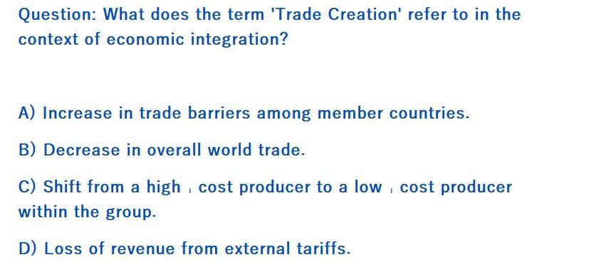 Solved Question: What does the term 'Trade Creation' refer | Chegg.com