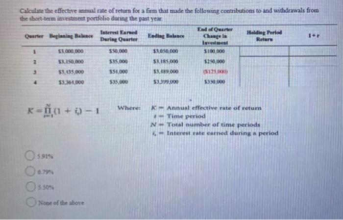 Solved Calculate the effective annual rate of return for a | Chegg.com