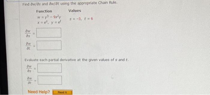 Solved Find ∂w/∂s and ∂w/∂t using the appropriate Chain | Chegg.com