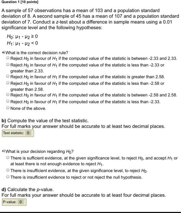 Solved Question 1 (10 points) A sample of 57 observations | Chegg.com