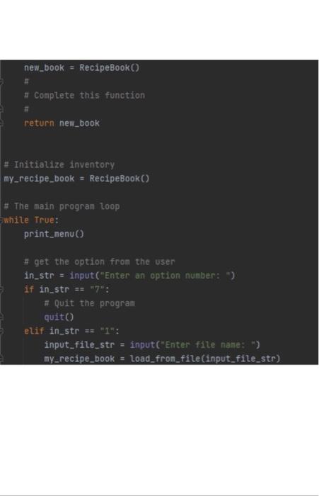 Solved PYTHON try to use a class please class RecipeBook: | Chegg.com