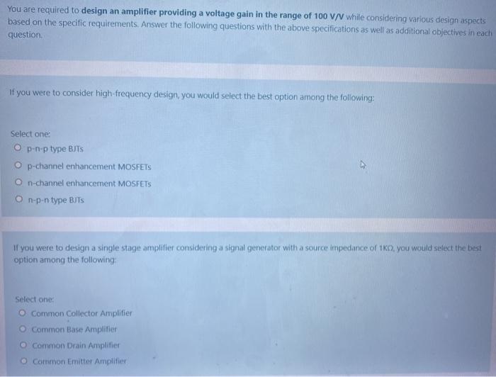 Solved You are required to design an amplifier providing a | Chegg.com