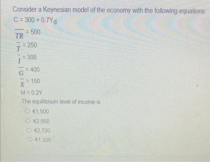 Solved Consider A Keynesian Model Of The Economy With The | Chegg.com