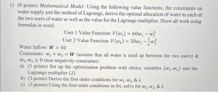Solved - 1) (9 points) Mathematical Model: Using the | Chegg.com