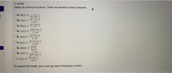 Solved 1 Point Select All Rational Functions There Are Chegg Com