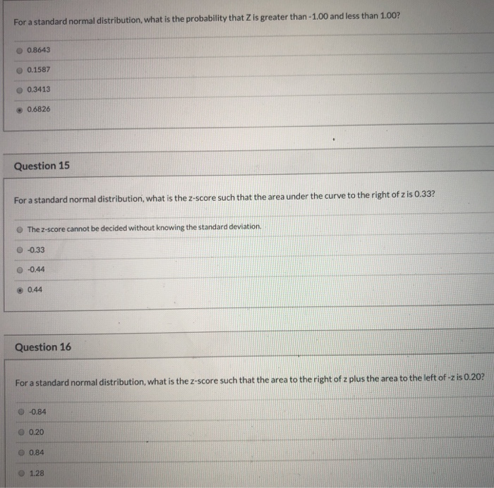 Solved Question 14 For a standard normal distribution, what | Chegg.com