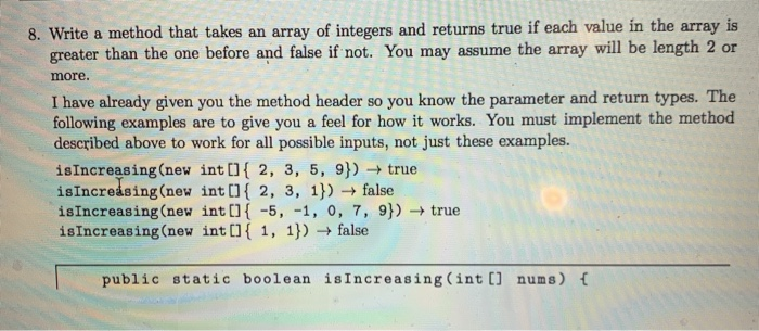Solved 8. Write a method that takes an array of integers and | Chegg.com