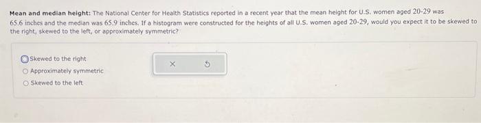 Solved Mean and median height The National Center for Chegg com