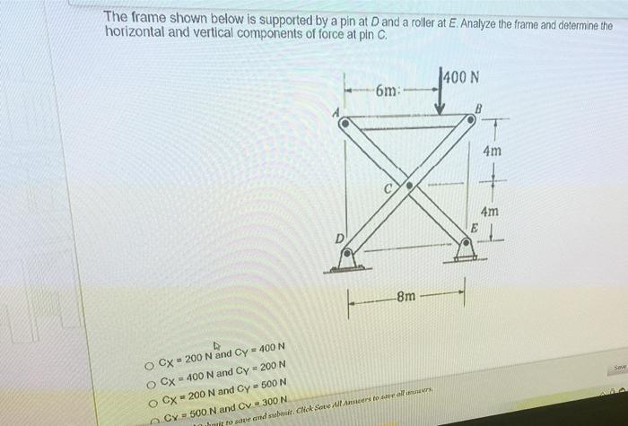 Solved The frame shown below is supported by a pin at D and | Chegg.com