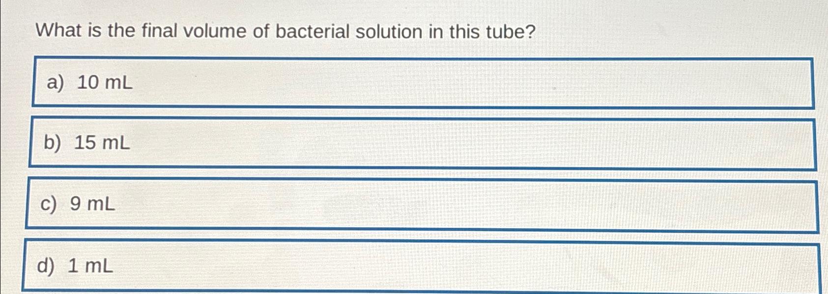 Solved What is the final volume of bacterial solution in | Chegg.com