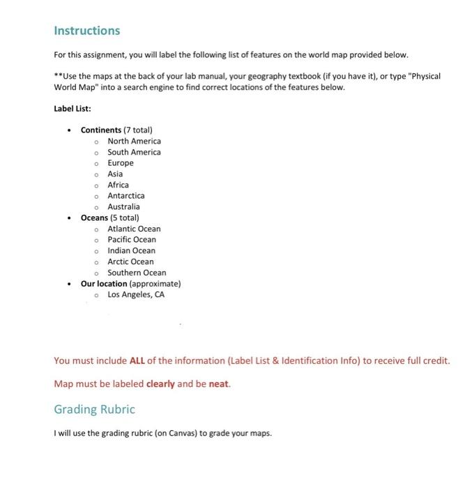 Solved Instructions For this assignment, you will label the | Chegg.com
