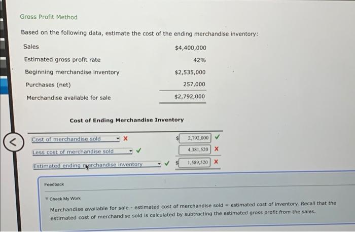 Solved &lt; Gross Profit Method Based on the following data, | Chegg.com