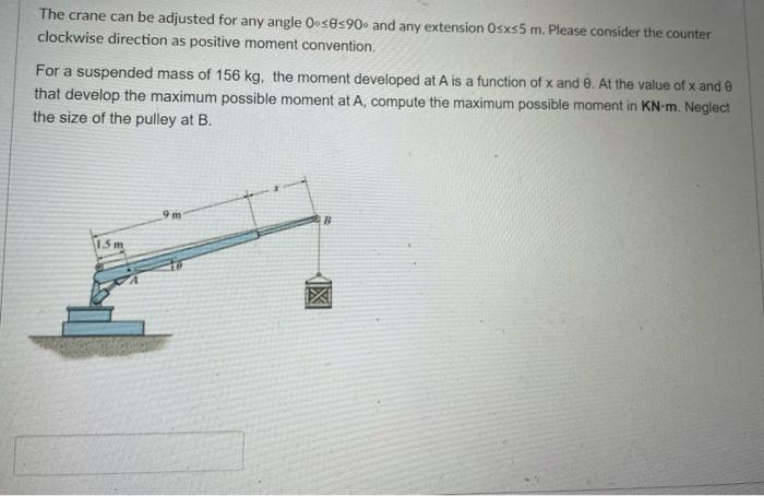 Solved The crane can be adjusted for any angle 0-38390e and | Chegg.com