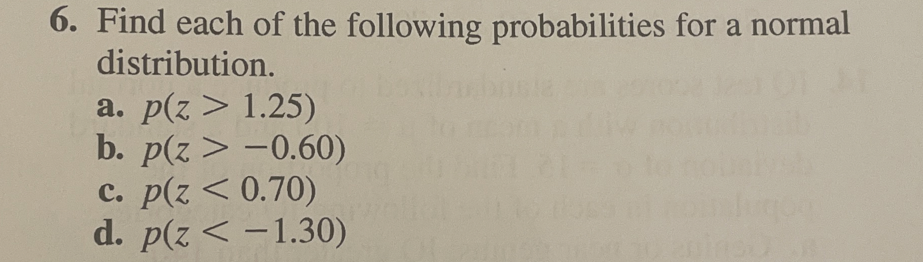 Solved Find each of the following probabilities for a normal | Chegg.com
