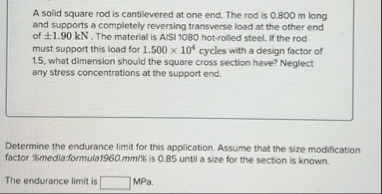 Solved A solid square rod is cantilevered at one end. The | Chegg.com