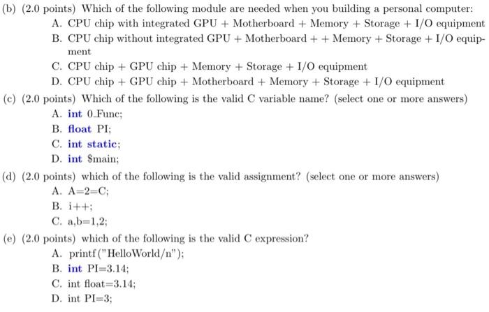 Solved B) (2.0 Points) Which Of The Following Module Are | Chegg.com