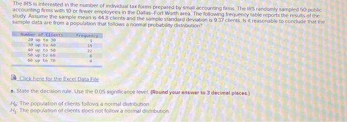 Solved The IRS is interested in the number of individual tax | Chegg.com