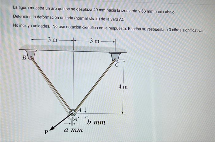 La figura muestra un aro que se se desplaza \( 49 \mathrm{~mm} \) hacia la izquierda y \( 66 \mathrm{~mm} \) hacia abajo. Det