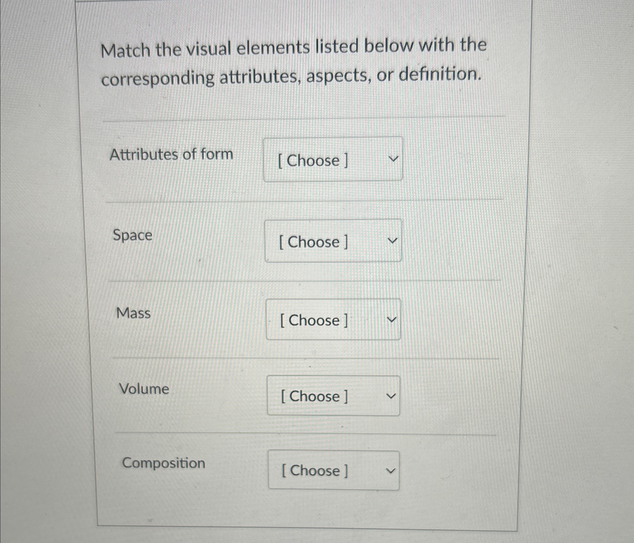 Solved Match the visual elements listed below with the | Chegg.com