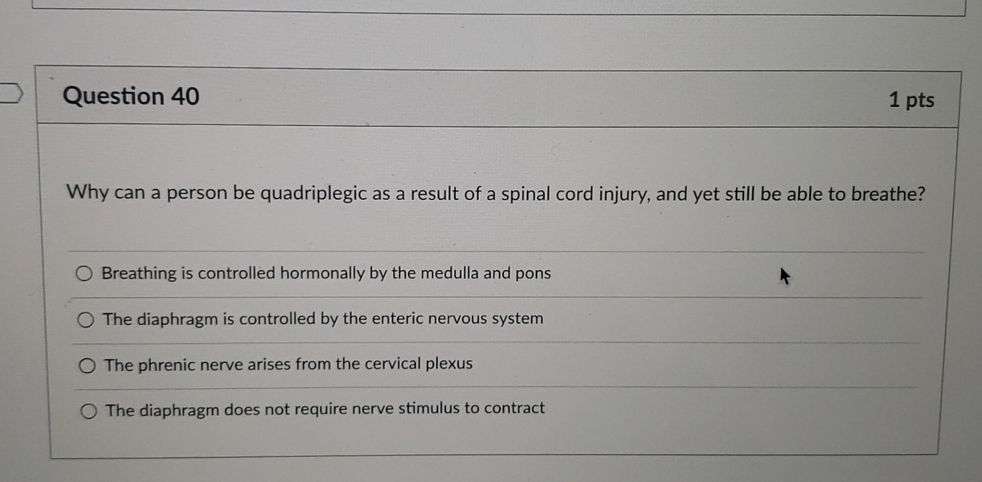 Solved Question 40 1 pts Why can a person be quadriplegic as