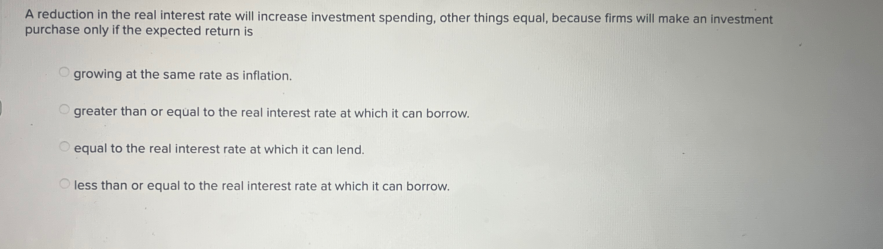 Solved A reduction in the real interest rate will increase | Chegg.com