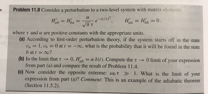 Solved Problem 11.8 Consider a perturbation to a two-level | Chegg.com