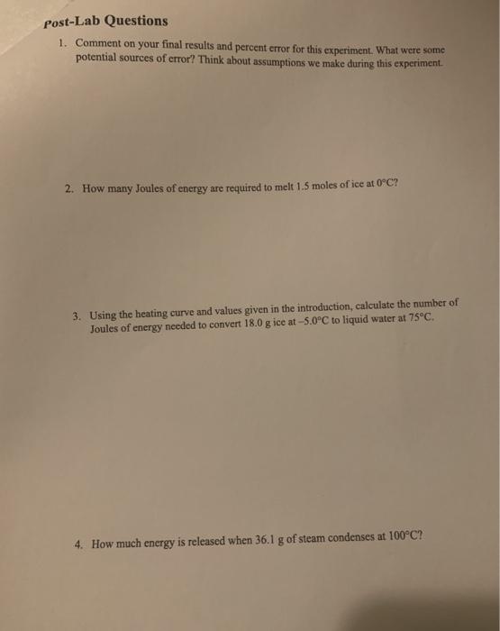 Solved Chemistry 101 Lab 11 Heat of Fusion Introduction