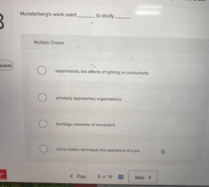 Solved Munsterberg's work used to study B Multiple Choice | Chegg.com