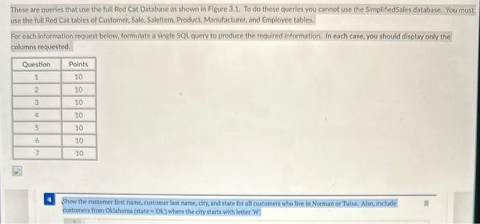 Solved These are queries that use the full Red Cat Database | Chegg.com