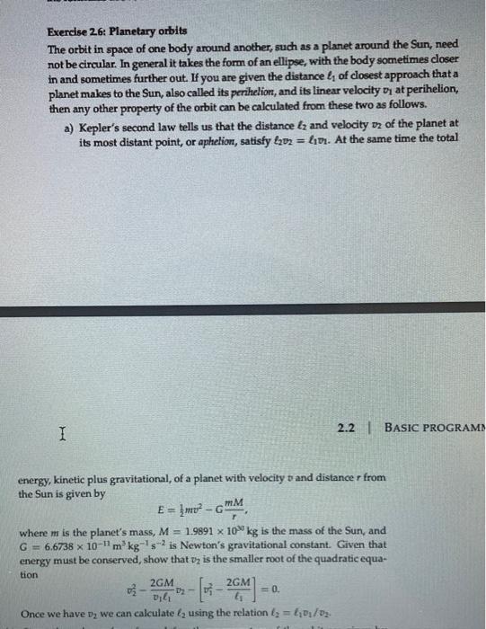 Solved Exercise 26: Planetary orbits The orbit in space of | Chegg.com