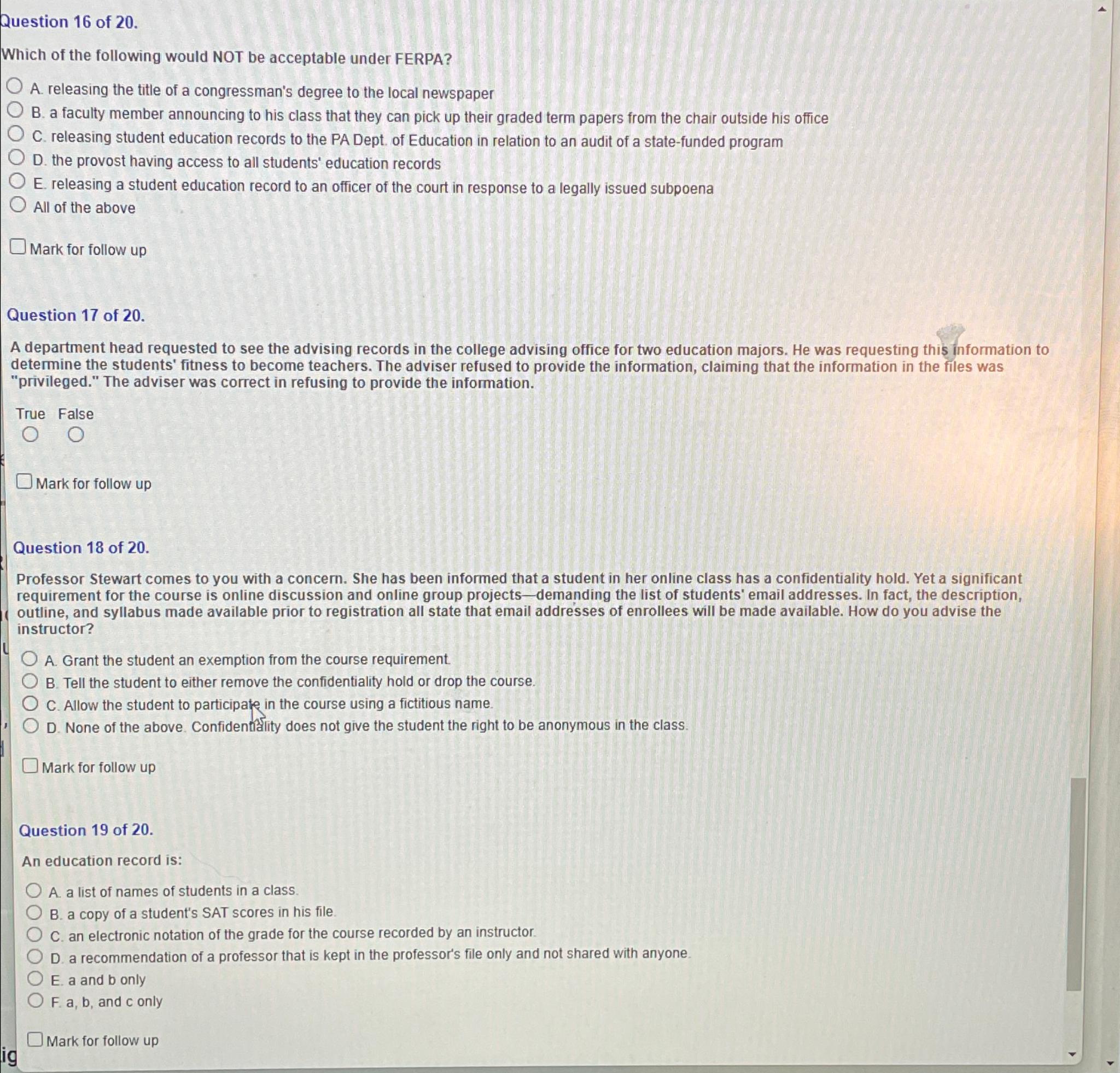 Solved Question 16 ﻿of 20.Which of the following would NOT | Chegg.com
