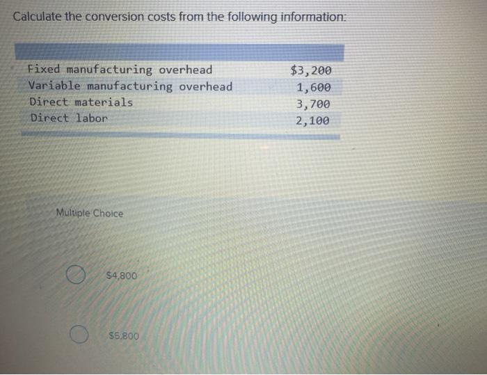 Solved Calculate the conversion costs from the following | Chegg.com