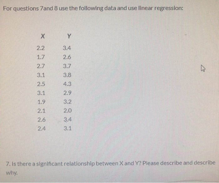 Solved For questions 7 and 8 use the following data and use | Chegg.com