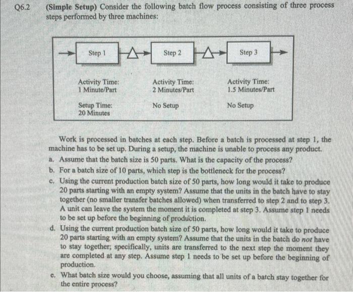 Solved Q6.2 (Simple Setup) Consider the following batch flow | Chegg.com