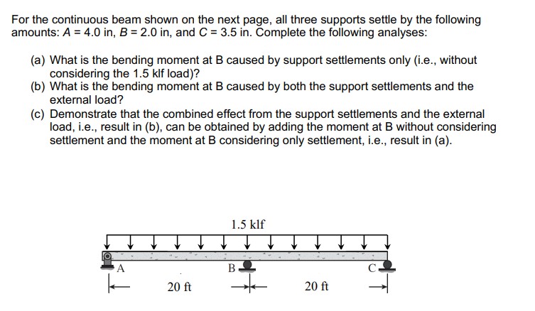 Solved For the continuous beam shown on the next page, all | Chegg.com
