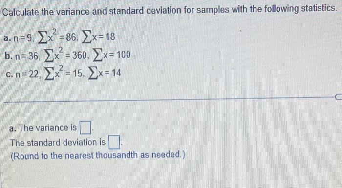 Solved Calculate the variance and standard deviation for | Chegg.com