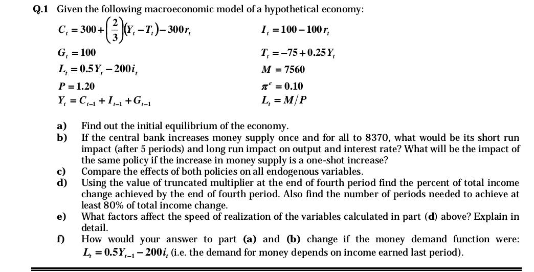 Solved Q. 1 ﻿Given The Following Macroeconomic Model Of A | Chegg.com