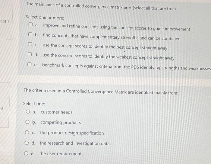 Solved The main aims of a controlled convergence matrix are? | Chegg.com