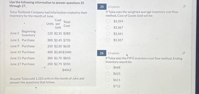 Solved Use The Following Information To Answer Questions 25 | Chegg.com