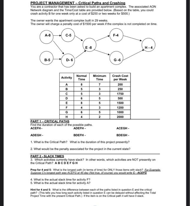 Solved PROJECT MANAGEMENT - Critical Paths And Crashing You | Chegg.com