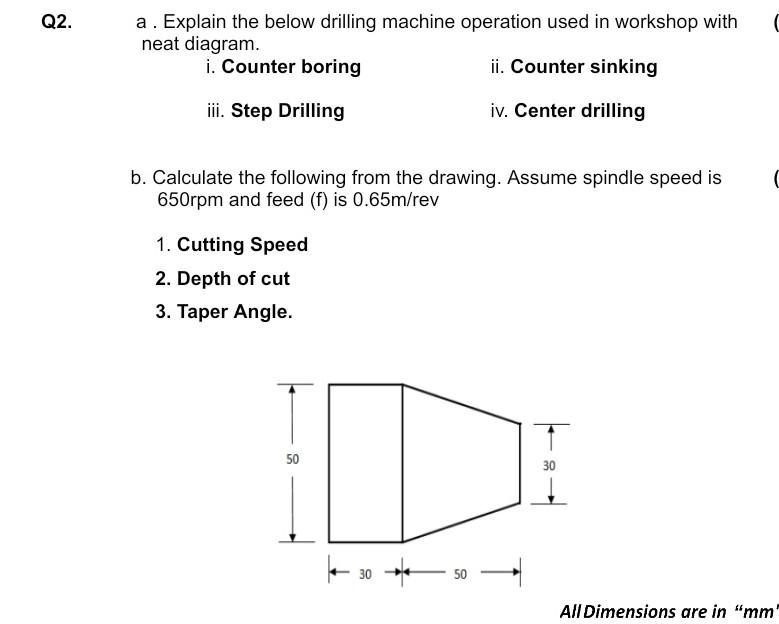 Solved Q2. a. Explain the below drilling machine operation | Chegg.com
