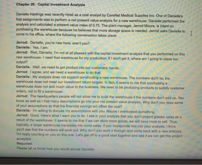Solved Chapter 26: Capital Investment Analysis I Danielle | Chegg.com