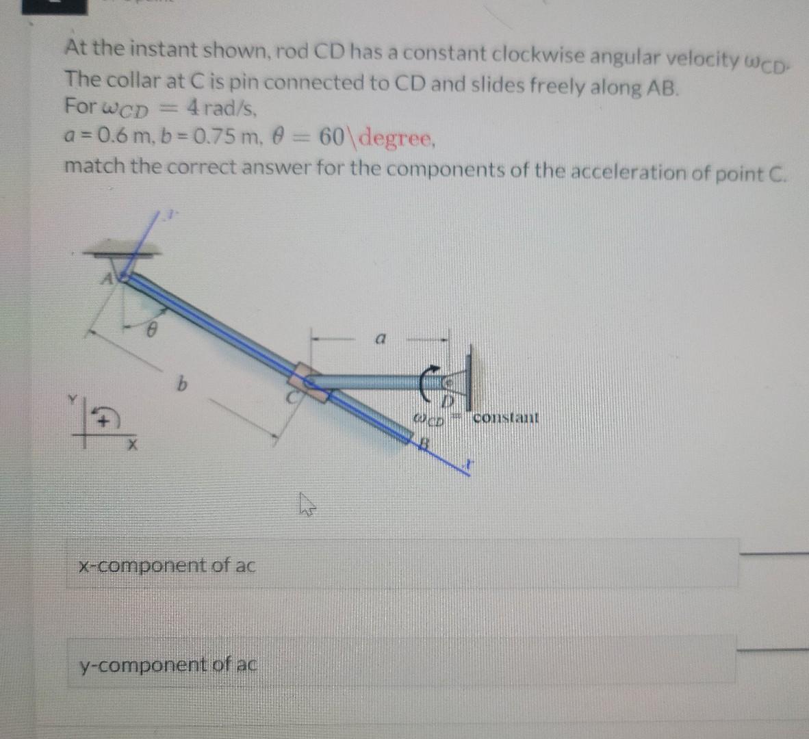 Solved At the instant shown, rod CD has a constant clockwise | Chegg.com