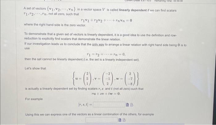 Solved A set of vectors {v1,v2,…,vn} in a vector space V is | Chegg.com