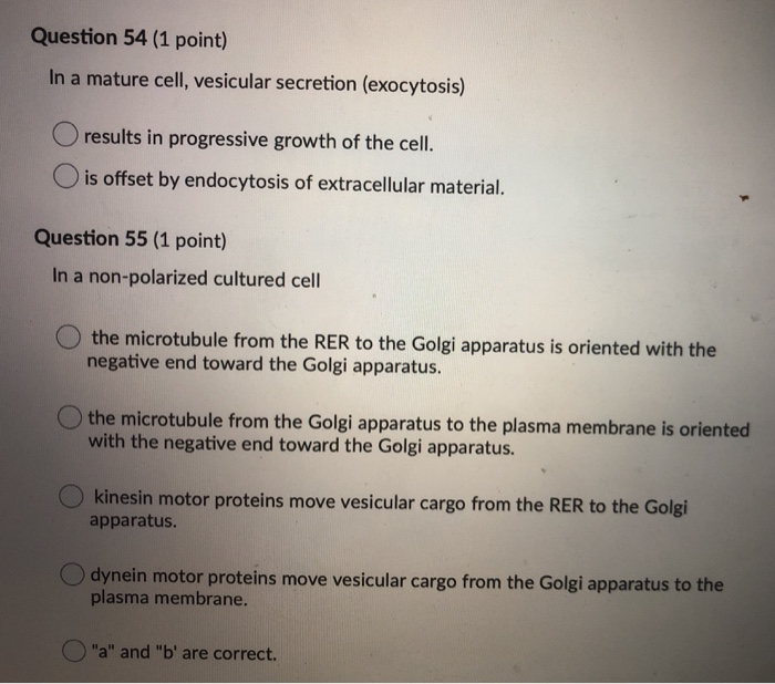Question 54 1 Point In A Mature Cell Vesicular Chegg Com