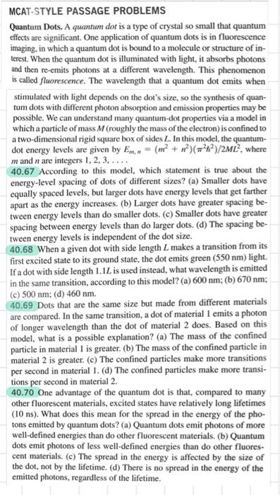 Solved MCAT-STYLE PASSAGE PROBLEMS Quantum Dots. A quantum | Chegg.com