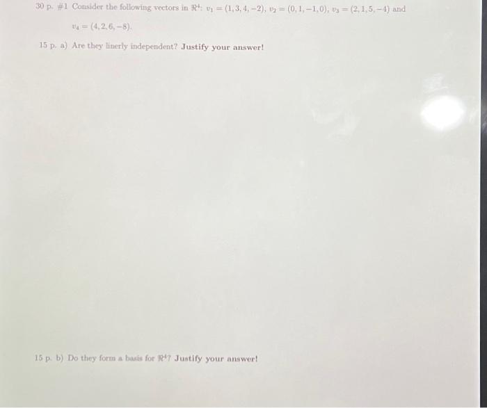 Solved 30p.#1 Consider the following vectors in | Chegg.com