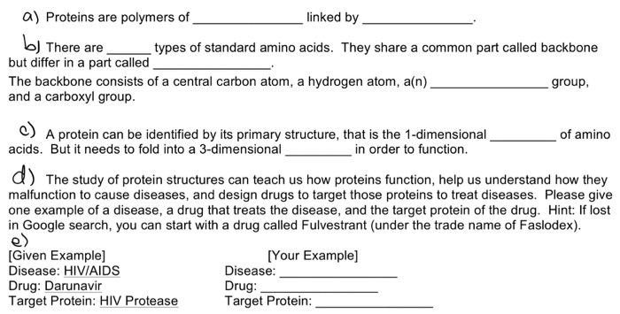 Solved a) Proteins are polymers of linked by b) There are | Chegg.com