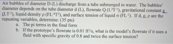 Solved Air bubbles of diameter D (L) discharge from a tube | Chegg.com